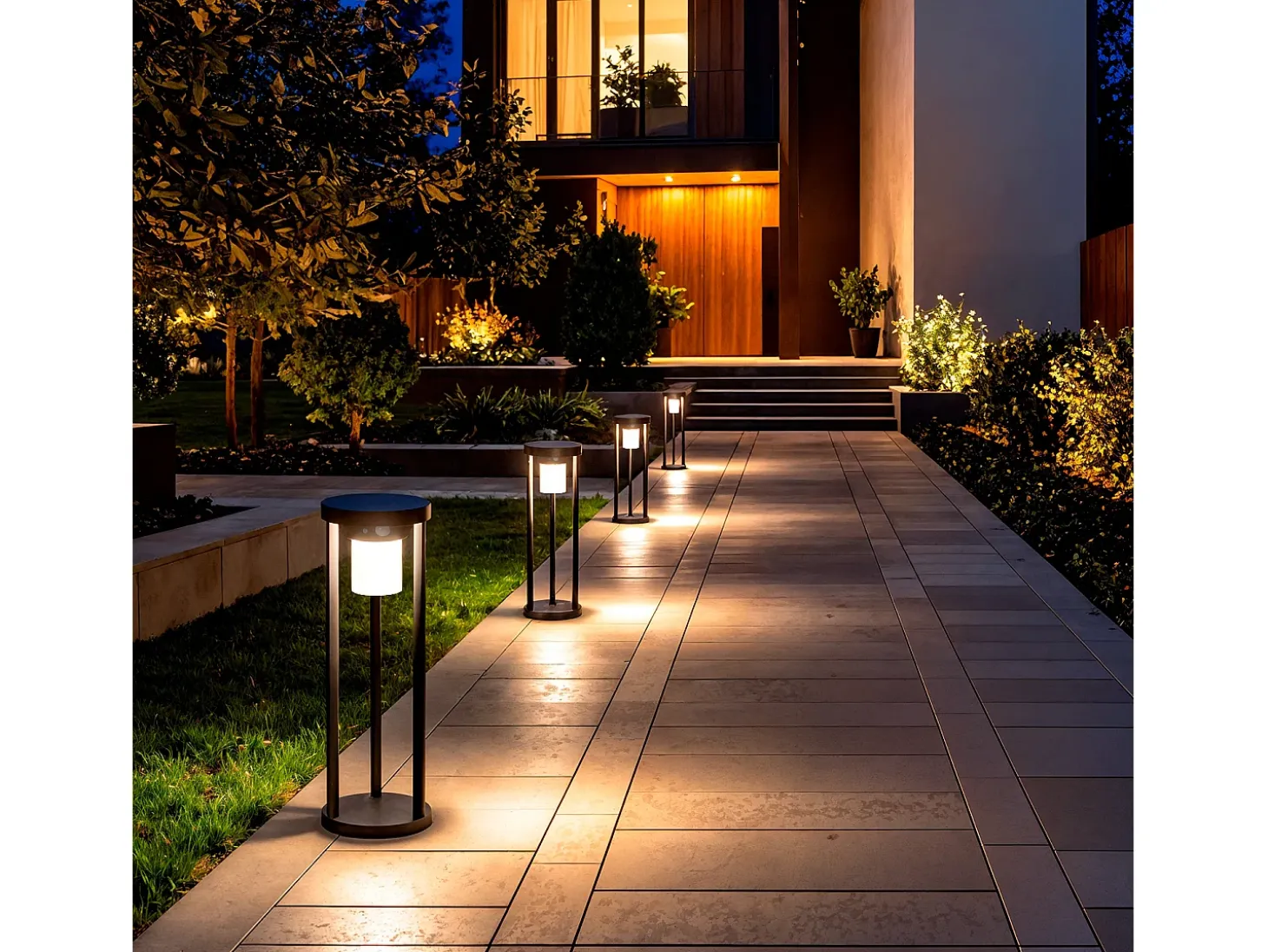 Baliza de Pie Exterior Solar LED 2W 40cm Aluminio con Sensor de Movimiento Eneko Negro