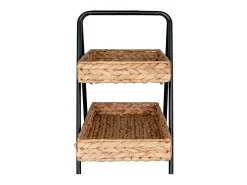 Bandeja de jacinto de agua y metal en negro y madera 42 x 23 x 43.5 cm