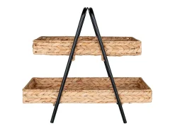 Bandeja de jacinto de agua y metal en negro y madera 42 x 23 x 43.5 cm