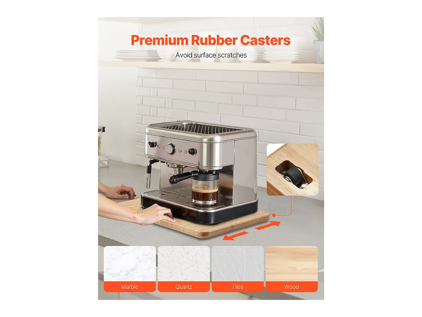 Bandeja Deslizante SucceBuy para Aparatos de Cocina, 26,7 x 33 cm, Tabla Móvil para Cafetera, Pequeños Electrodomésticos de Cocina, Color Madera