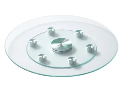 Bandeja Giratoria Redonda SucceBuy para Mesa, 61 cm, Bandeja de Servicio Giratoria 360°, Centro de Mesa de Comedor de Vidrio Templado con 6 Ruedas, para Banquetes