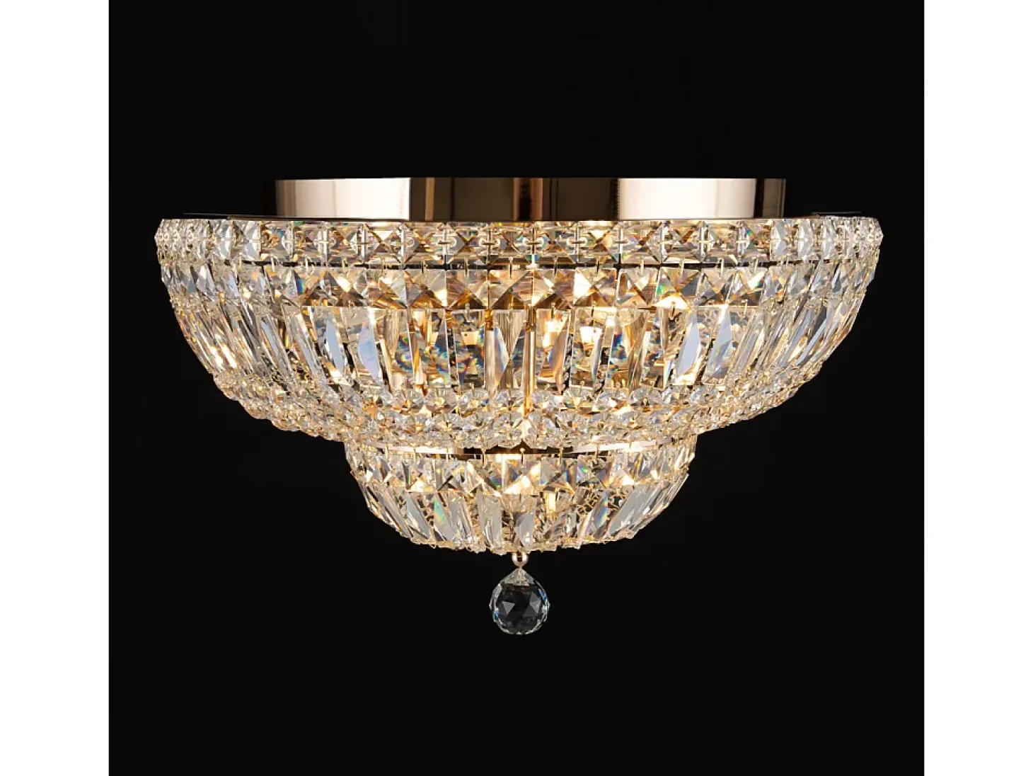 Basfor Lámpara de Techo Semi Empotrada Oro Antiguo & Cristal, 12 Luces, E14