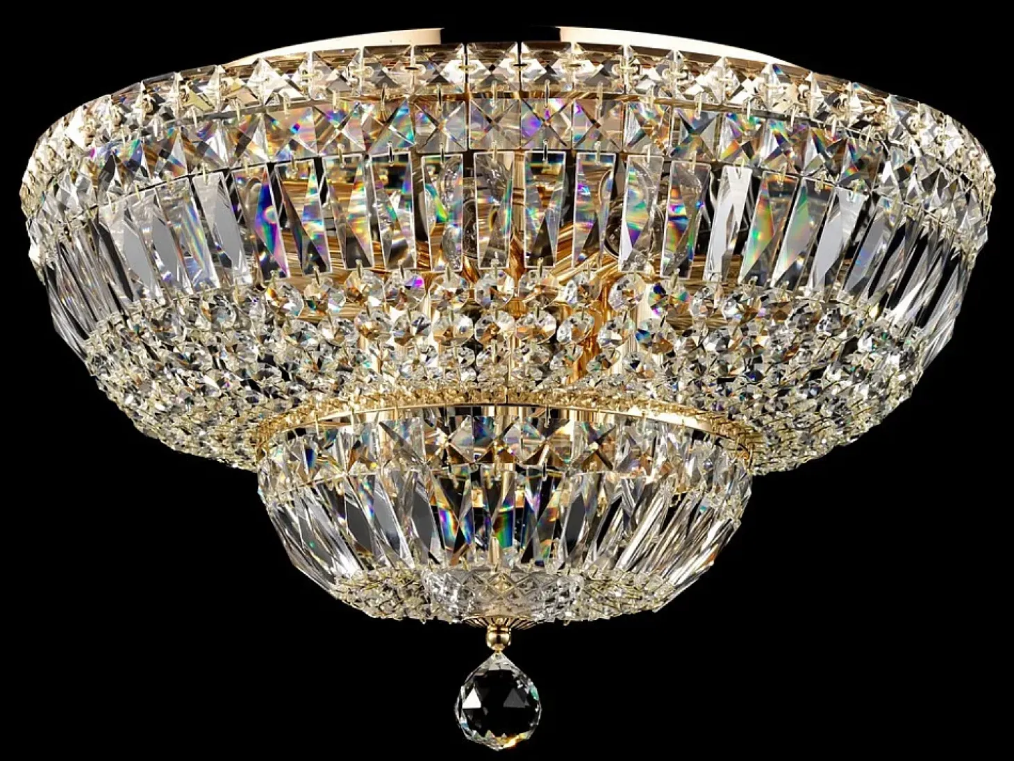 Basfor Lámpara de Techo Semi Empotrada Oro Antiguo & Cristal, 12 Luces, E14
