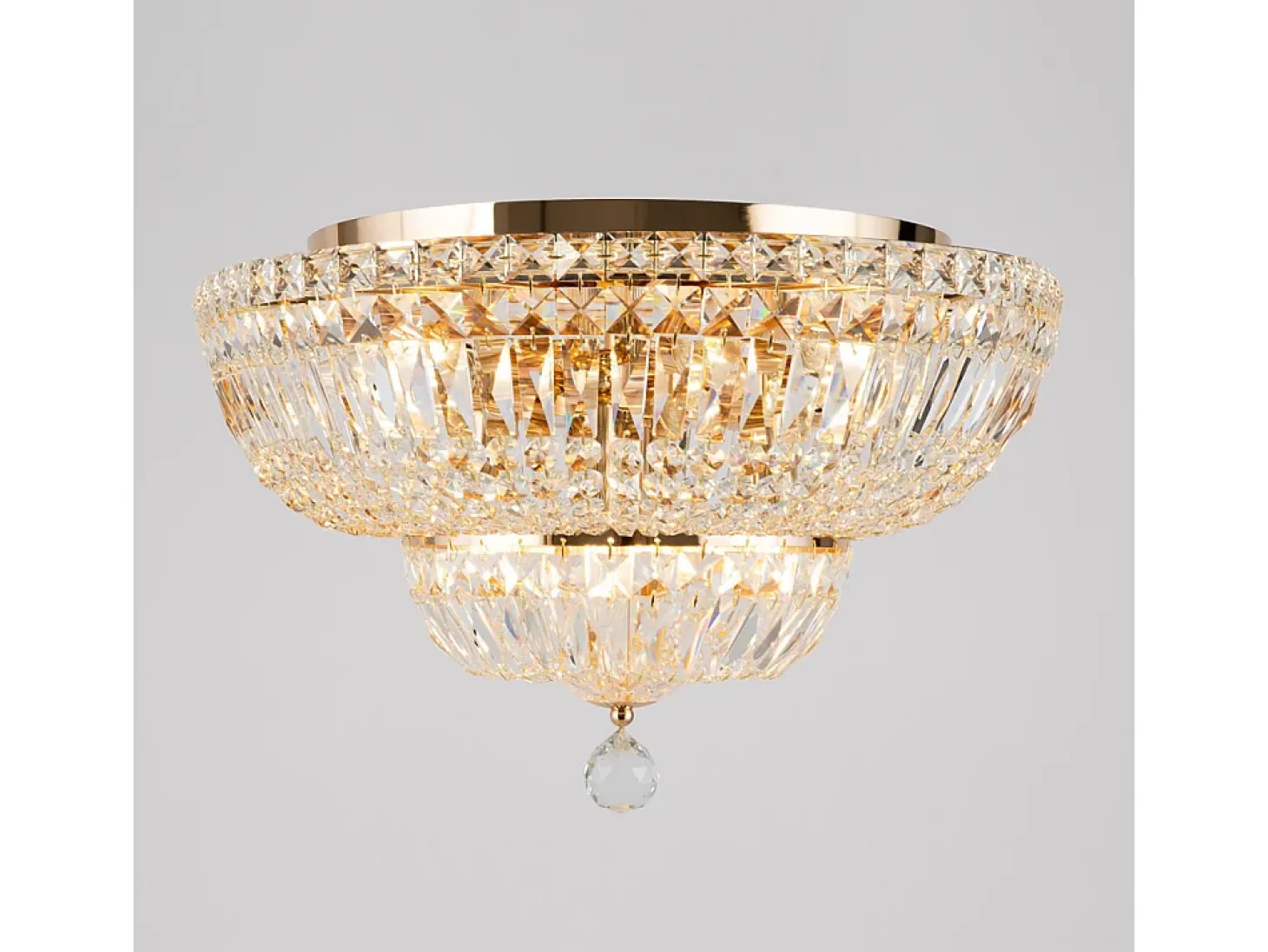 Basfor Lámpara de Techo Semi Empotrada Oro Antiguo & Cristal, 12 Luces, E14