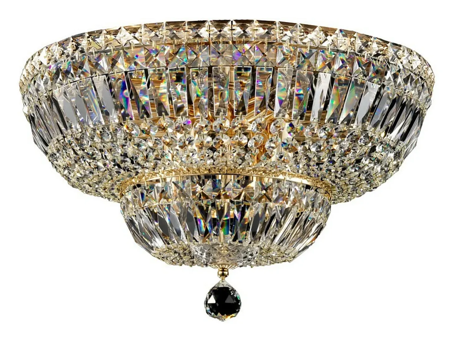 Basfor Lámpara de Techo Semi Empotrada Oro Antiguo & Cristal, 12 Luces, E14