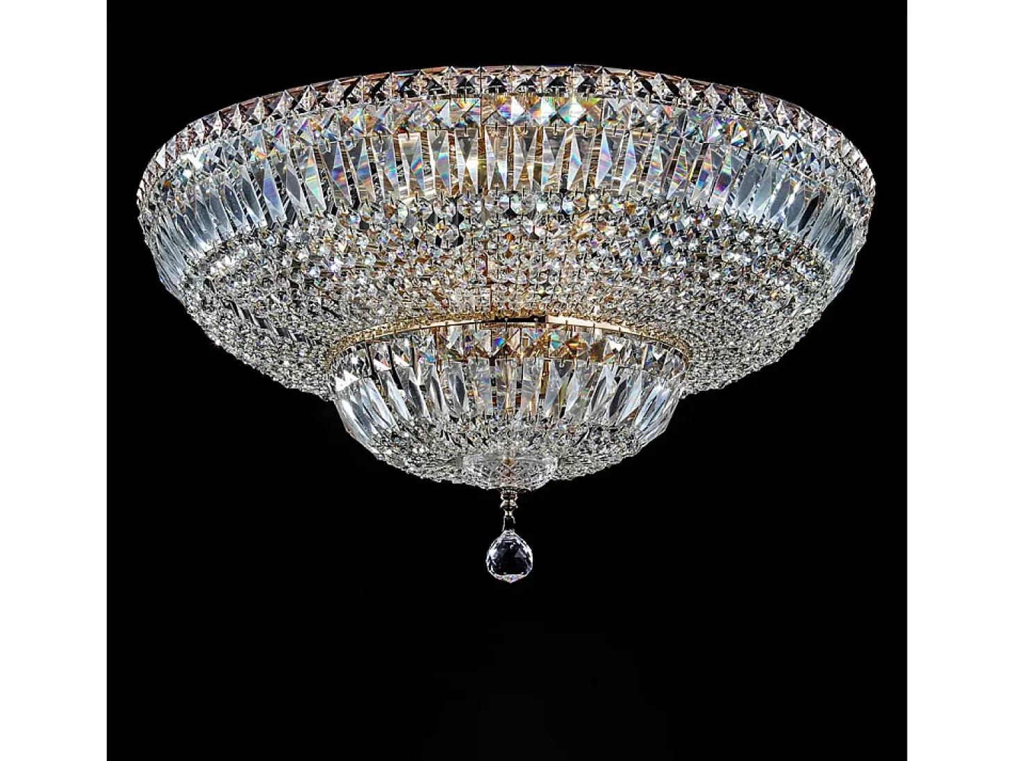 Basfor Lámpara de Techo Semi Empotrada Oro Antiguo & Cristal, 16 Luces, E14