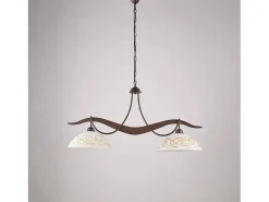 Bilbao - Lámpara de hierro lacado en negro con decoración. Efecto óxido y difusores de cristal d. 30 blanco y ámbar 2 luces L. 89 X 30