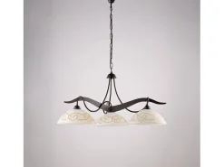 Bilbao - Lámpara de hierro lacado en negro con decoración. Efecto óxido y difusores de cristal d. 30 blanco y ámbar 3 luces 106 - Ø89