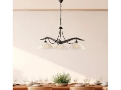 Bilbao - Lámpara de hierro lacado en negro con decoración. Efecto óxido y difusores de cristal d. 30 blanco y ámbar 3 luces 106 - Ø89