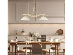 Bilbao - Lámpara de hierro lacado en marfil con decoración. Efecto decapé y difusores de cristal d. 30 blanco y ámbar 2 luces L. 89 X 30