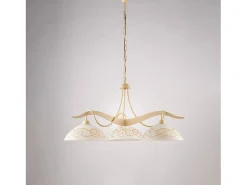 Bilbao - Lámpara de hierro lacado en marfil con decoración. Efecto decapé y difusores de cristal d. 30 blanco y ámbar 3 luces 106 - Ø89