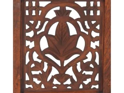 Biombo 3 paneles tallado a mano madera mango marrón 120x165 cm