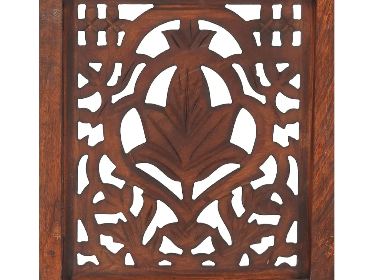Biombo 3 paneles tallado a mano madera mango marrón 120x165 cm
