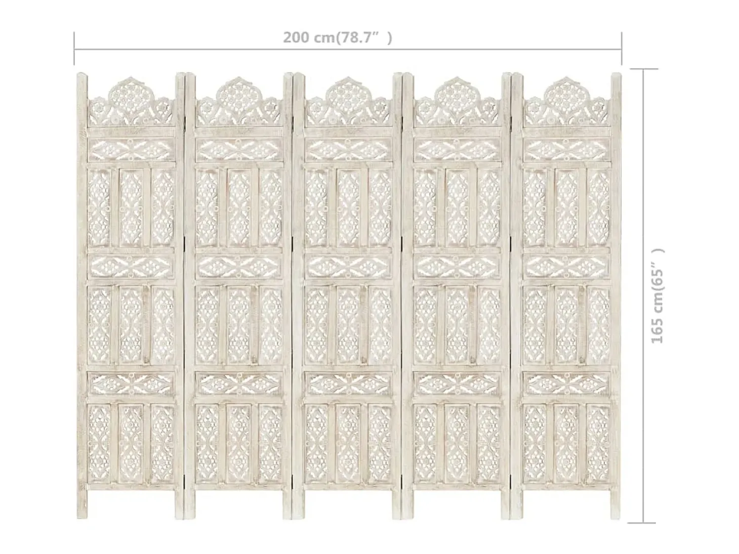 Biombo 5 paneles tallado a mano madera mango blanco 200x165 cm