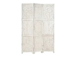 Biombo 3 paneles tallado a mano madera mango blanco 120x165 cm