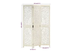 Biombo 3 paneles tallado a mano madera mango blanco 120x165 cm