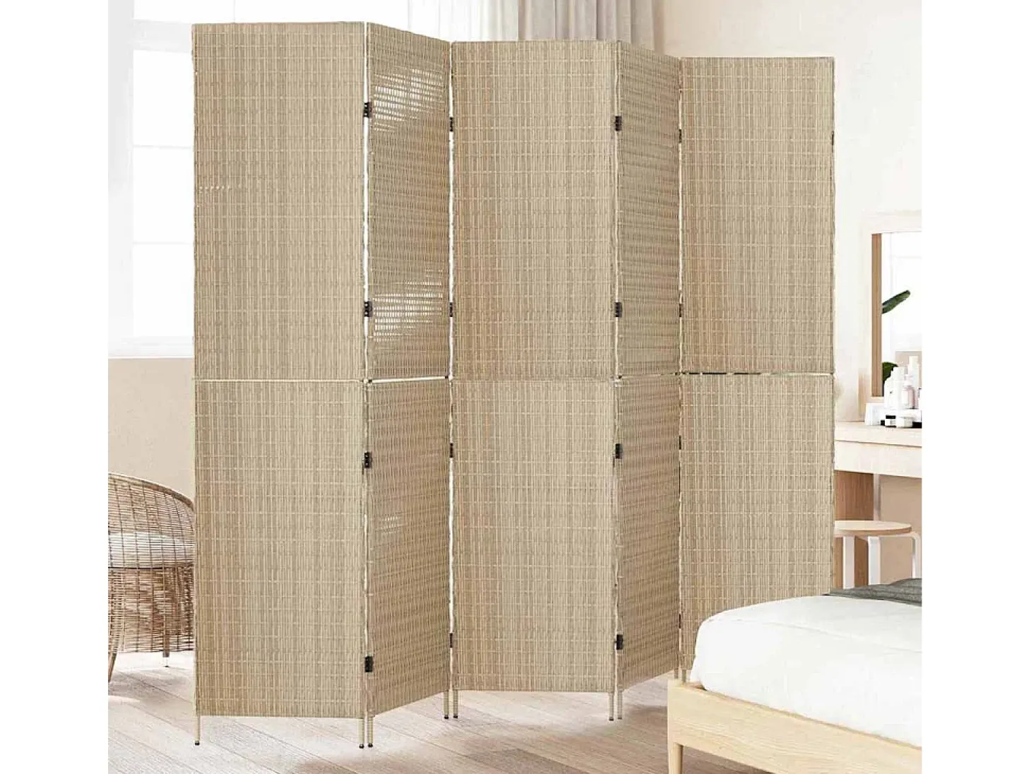 Biombo beige 242 x 180 cm. polirratán