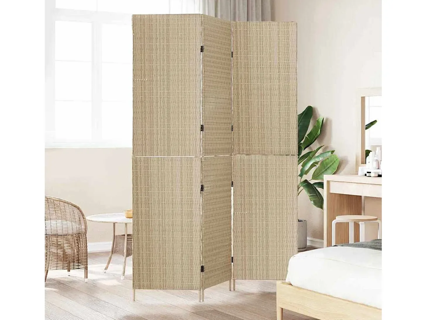 Biombo beige 147 x 180 cm polirratán