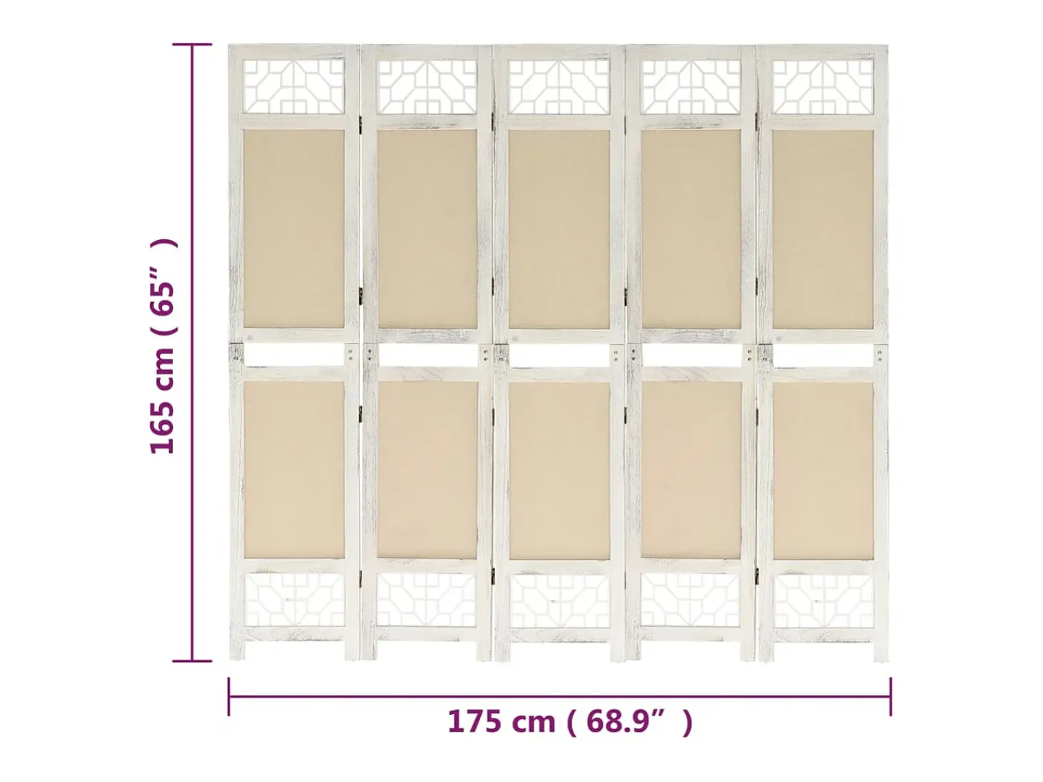 Biombo de 5 paneles Crema 175x165 cm Tela