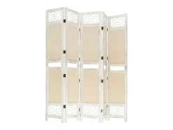 Biombo de 5 paneles Crema 175x165 cm Tela