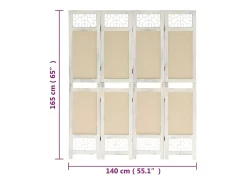 Biombo de 4 paneles Crema 140x165 cm Tela