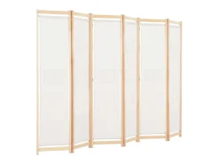 Biombo de 6 paneles Crema 240 x 170 x 4 cm Tela