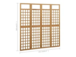Biombo de 4 paneles de madera maciza de pino, 161 x 180 cm