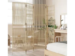 Biombo de 5 paneles ratán sintético beige ES917539