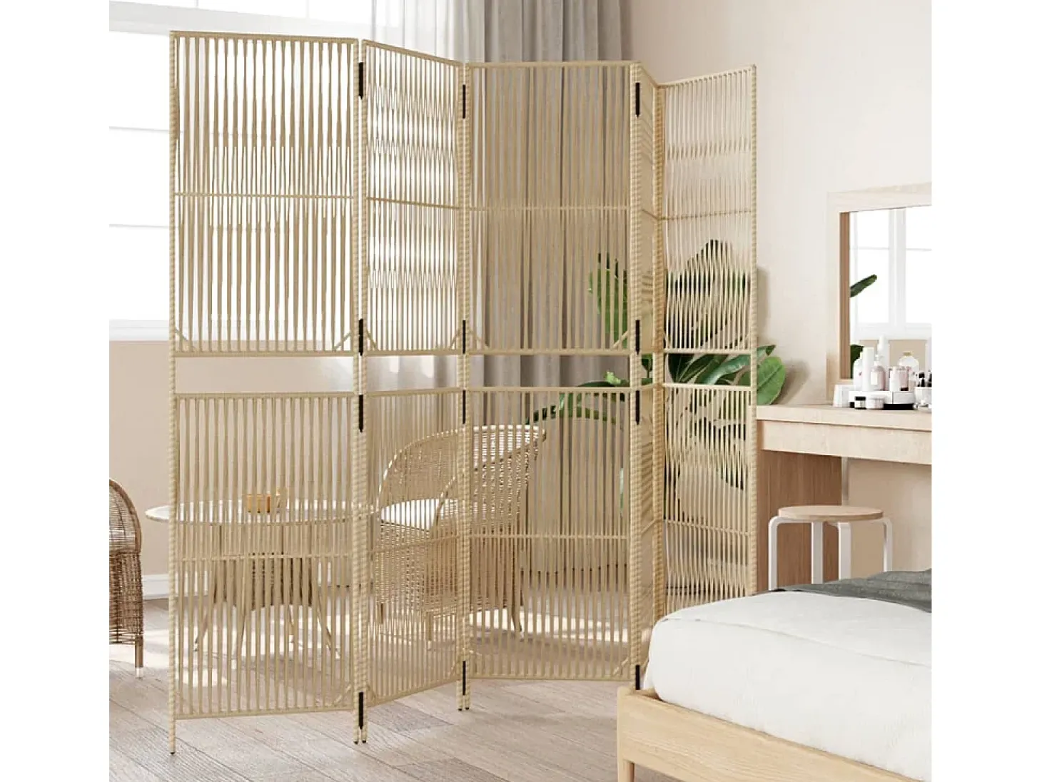 Biombo de 5 paneles ratán sintético beige ES917539