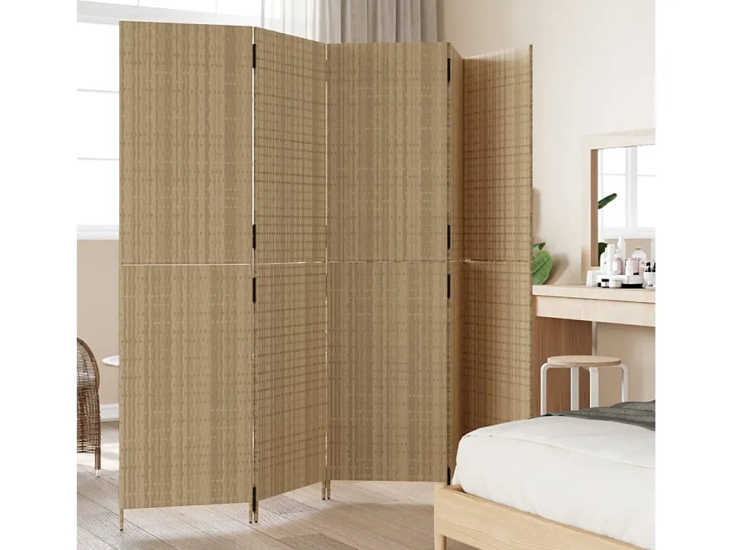 Biombo de 5 paneles ratán sintético beige ES180942