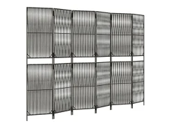 Biombo de 6 paneles ratán sintético gris ES852882