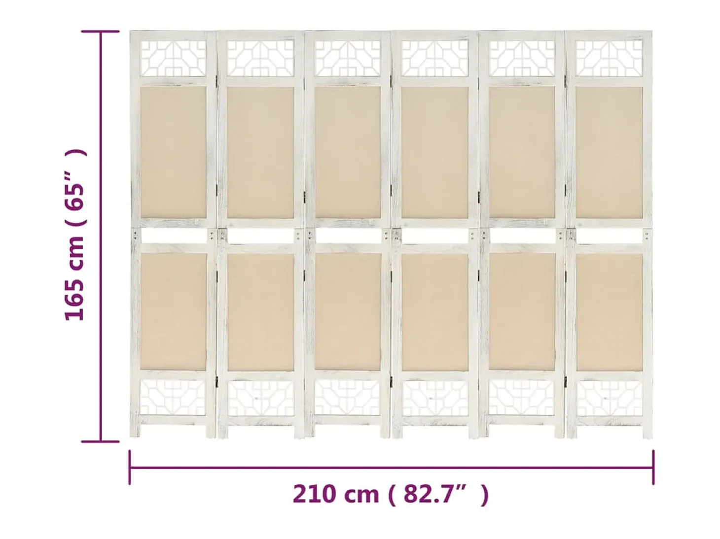 Biombo de 6 paneles Tejido Crema 210x165 cm