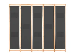 Biombo divisor 5 paneles de tela gris 200x170x4 cm ES419819