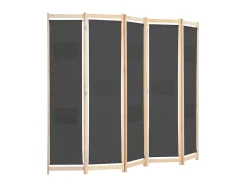 Biombo divisor 5 paneles de tela gris 200x170x4 cm ES419819