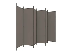Biombo divisor de 6 paneles de tela gris antracita 300x200 cm ES198504