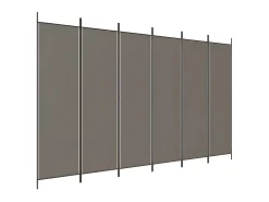 Biombo divisor de 6 paneles de tela gris antracita 300x200 cm ES198504