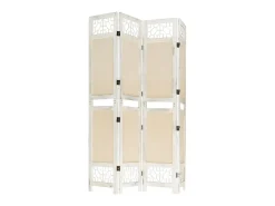 Biombo divisor de 4 paneles de tela color crema 140x165 cm ES788601