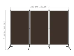Biombo divisor de 3 paneles marrón 260x180 cm ES339945