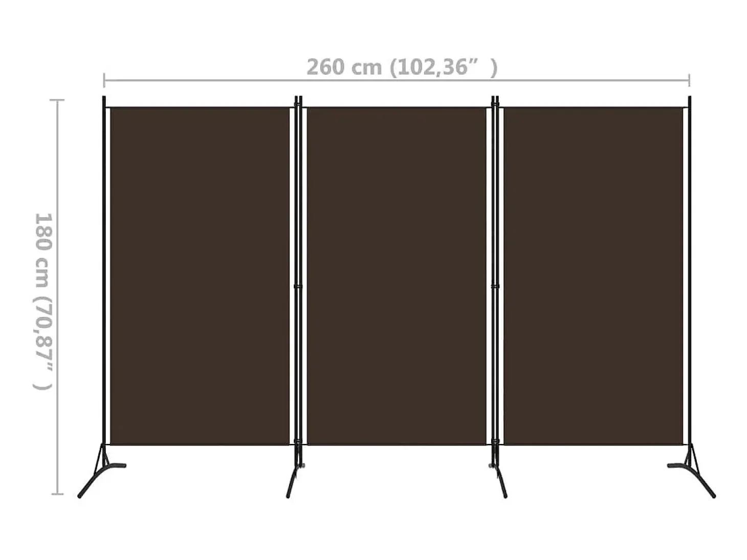 Biombo divisor de 3 paneles marrón 260x180 cm ES339945
