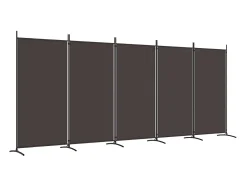 Biombo divisor de 5 paneles de tela marrón 433x180 cm ES921852