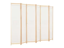 Biombo divisor de 6 paneles de tela color crema 240x170x4 cm ES139522