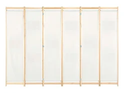 Biombo divisor de 6 paneles de tela color crema 240x170x4 cm ES139522