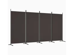 Biombo divisor de 4 paneles de tela marrón 346x180 cm ES316111