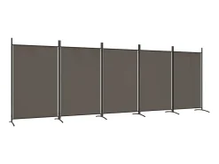 Biombo divisor de 5 paneles de tela gris antracita 433x180 cm ES779876