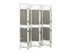 Biombo divisor de 6 paneles de tela gris 210x165 cm ES717133