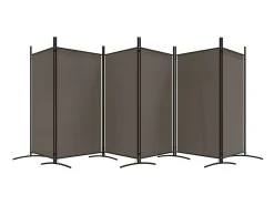 Biombo divisor de 6 paneles de tela gris antracita 520x180 cm ES709743