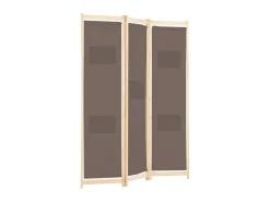 Biombo divisor de 3 paneles de tela marrón 120x170x4 cm ES938514