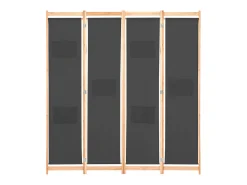 Biombo divisor de 4 paneles de tela gris 160x170x4 cm ES754646