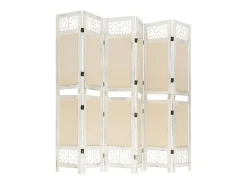 Biombo divisor de 6 paneles de tela color crema 210x165 cm ES919212