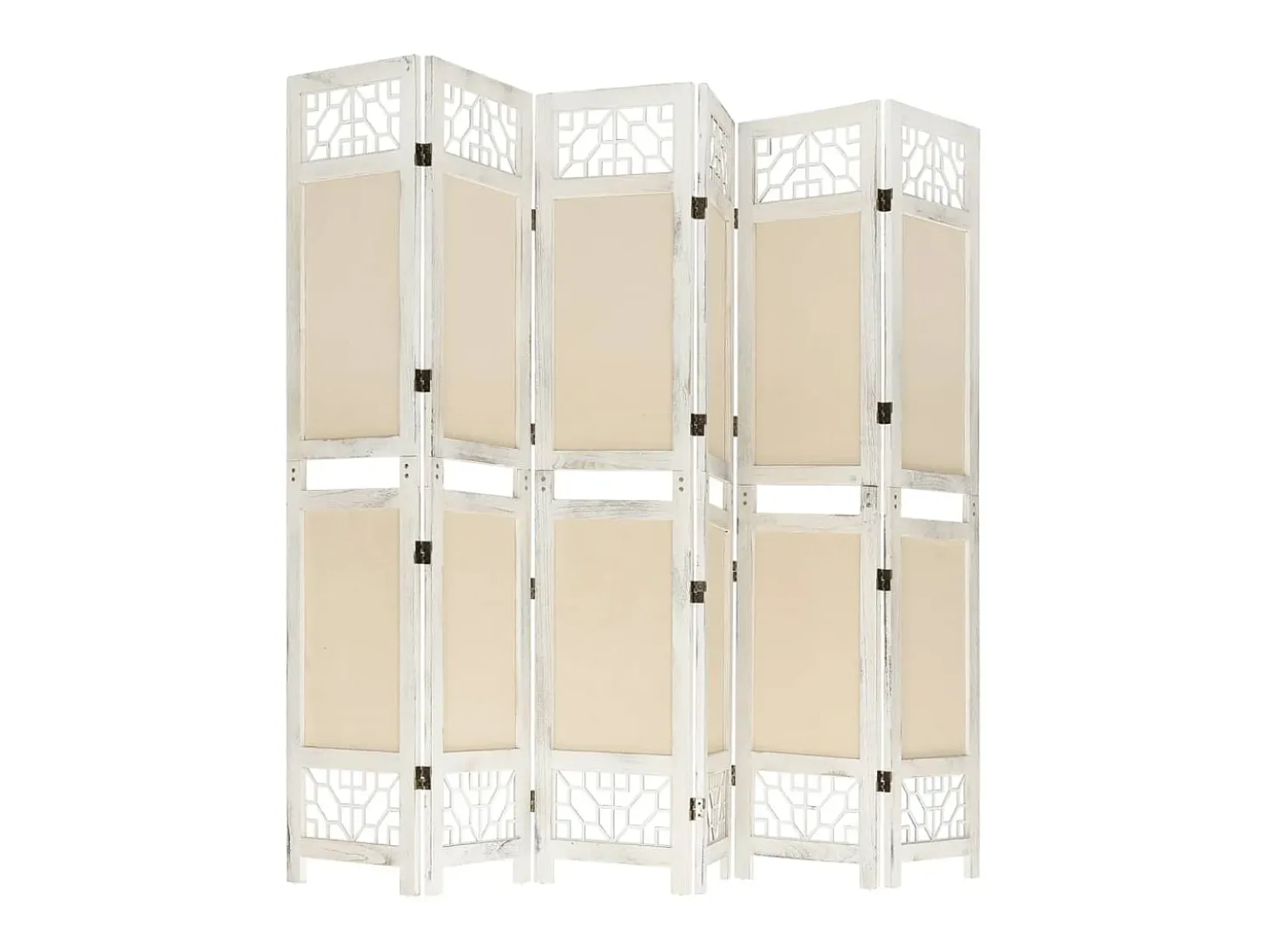 Biombo divisor de 6 paneles de tela color crema 210x165 cm ES919212